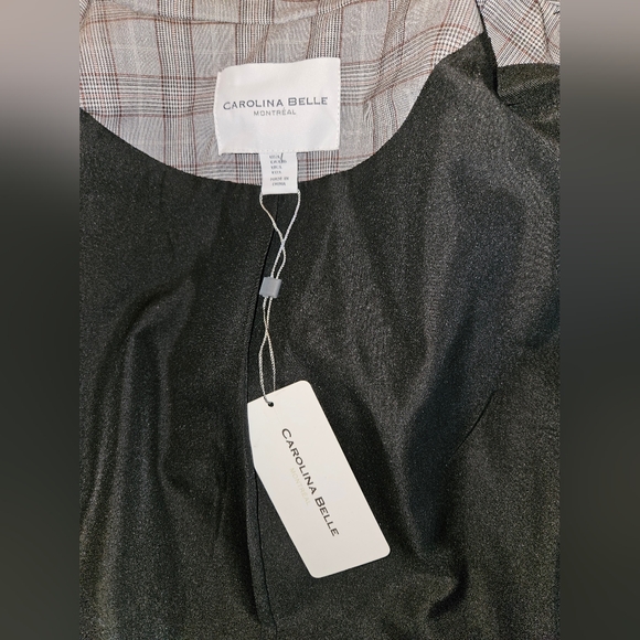 NWT Carolina Belle Gray Plaid Open Front Blazer With Tie Belt - Picture 6 of 6